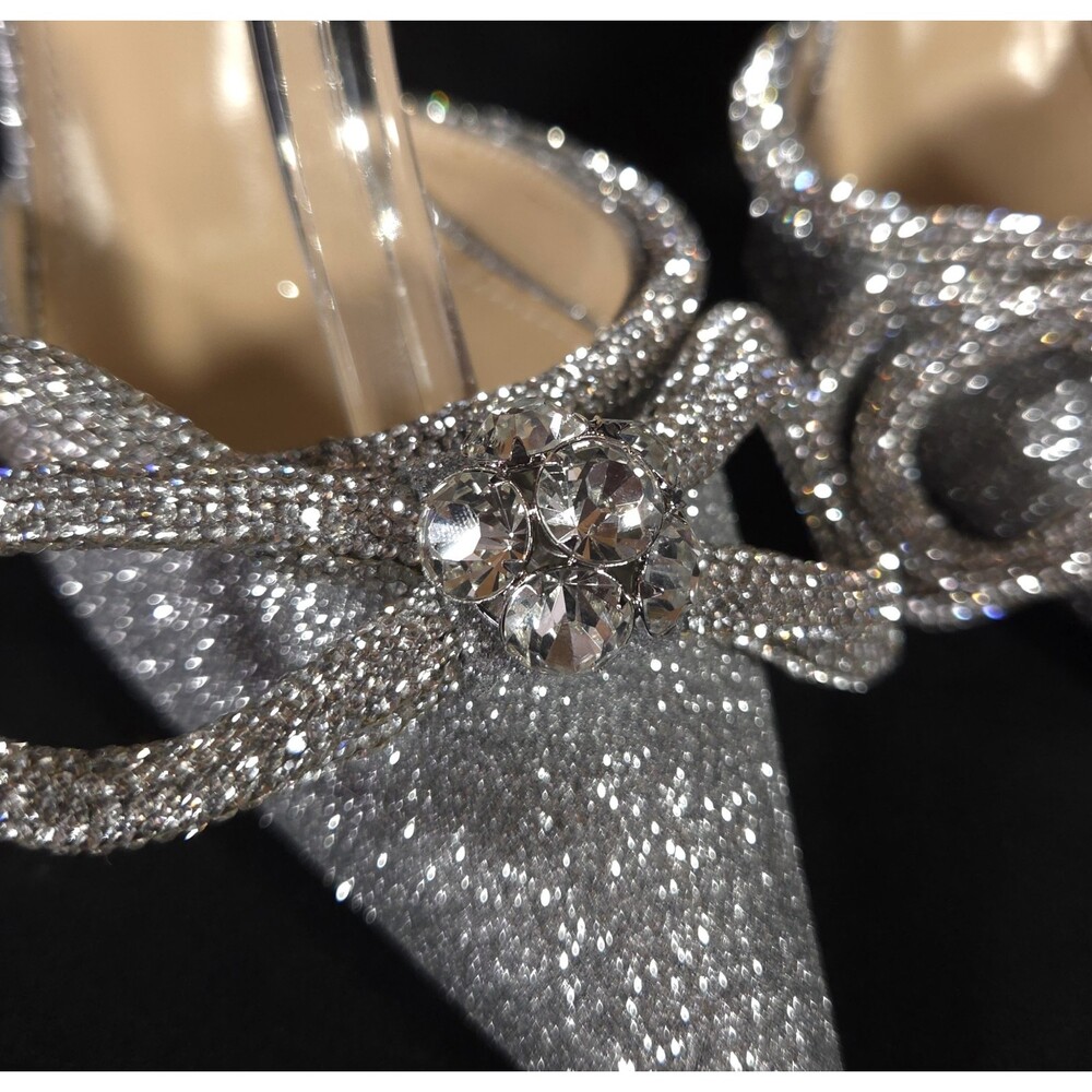 Mach & Mach Glitter Double Bow Pumps US 5 EU 35 Womens Silver Crystal $1100 - Picture 2 of 13